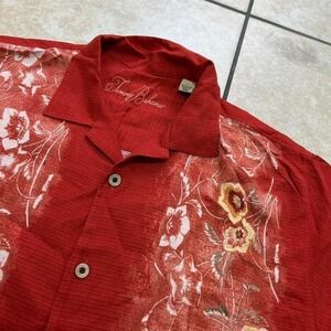 Tommy Bahama Red Floral Linen Camp Hawaiian Shirt
